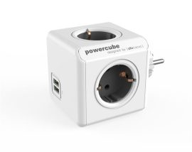 ALLOCACOC Elosztó, 4 aljzat, 2 USB csatlakozó, ALLOCACOC "PowerCube Original USB DE", fehér-szürke