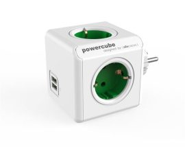 ALLOCACOC Elosztó, 4 aljzat, 2 USB csatlakozó, ALLOCACOC "PowerCube Original USB DE", fehér-zöld