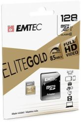 EMTEC Memóriakártya, microSDXC, 128GB, UHS-I/U1, 85/20 MB/s, adapter, EMTEC "Elite Gold"