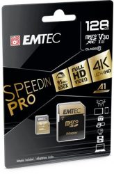 EMTEC Memóriakártya, microSDXC, 128GB, UHS-I/U3/V30/A2, 100/95 MB/s, adapter, EMTEC "SpeedIN"