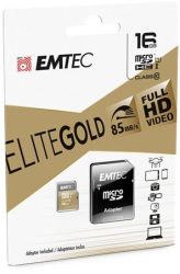 EMTEC Memóriakártya, microSDHC, 16GB, UHS-I/U1, 85/20 MB/s, adapter, EMTEC "Elite Gold"