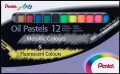   PENTEL Olajpasztell kréta, PENTEL, "Arts", 12 különböző fluoreszkáló és metál szín