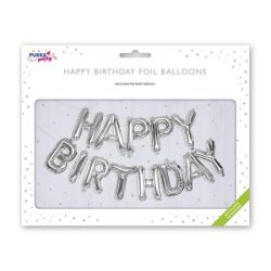 PUKKA PAD Léggömb, 40 cm, PUKKA PAD "Happy Birthday", ezüst