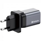   VERBATIM Hálózati töltő, 1xUSB-C PD (35W), USB-A QC 3.0, EU/UK/US, GaN, VERBATIM