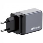   VERBATIM Hálózati töltő, 2xUSB-C PD (65W), USB-A QC 3.0, EU/UK/US, GaN, VERBATIM