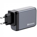   VERBATIM Hálózati töltő, 2xUSB-C PD (100W), USB-C PD (65W), USB-A QC 3.0, EU/UK/US, GaN, VERBATIM