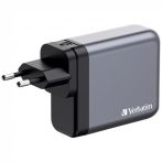   VERBATIM Hálózati töltő, 2xUSB-C PD (140W), USB-C PD (20W), USB-A QC 3.0, EU/UK/US, GaN, VERBATIM